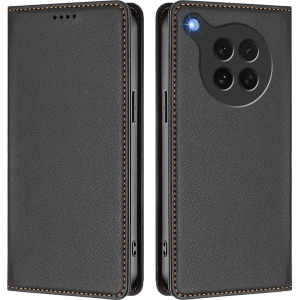 Custodia Per Oppo Find X8S, Flip Cover In Finto Cuoio Antiurto E Magnetica Con Supporto Nero-image