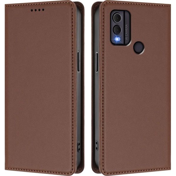 Custodia Per Telefono Cellulare Per Nokia C22, Flip Cover In Finto Cuoio Antiurto Magnetica Con Supporto Marrone-image