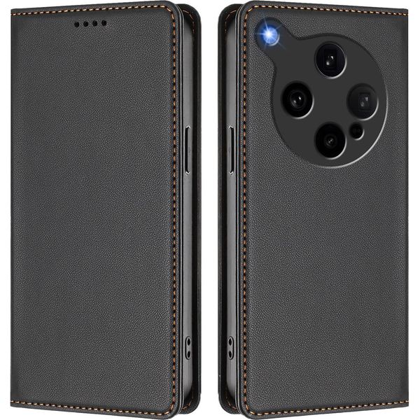 Custodia In Pelle Per Oppo Find X8 Ultra, Flip Case Magnetico In Finto Cuoio Con Supporto Nero-image