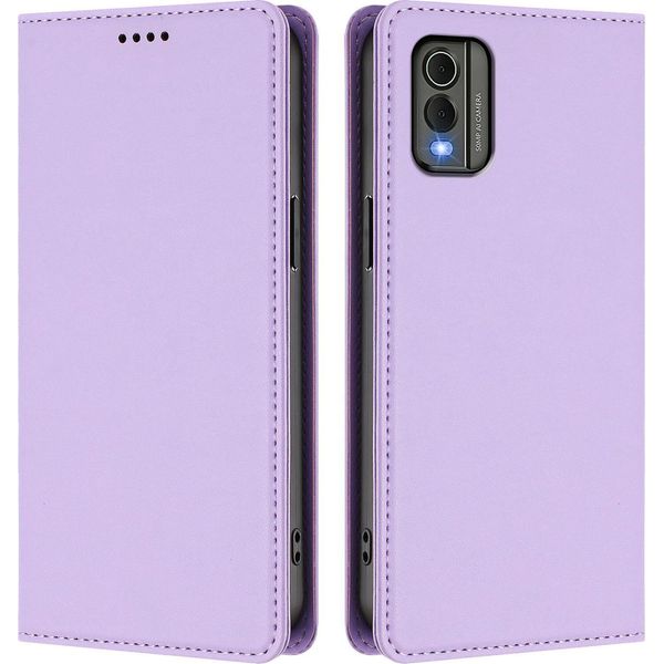 Custodia Per Cellulare Per Nokia C32, Flip Cover In Finto Cuoio Antiurto Magnetica Con Supporto Viola-image