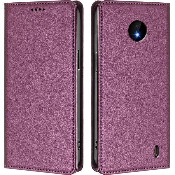 Custodia In Pelle Per Nokia C10 / Nokia C20, Custodia Flip Magnetica In Finto Cuoio Con Supporto Viola-image