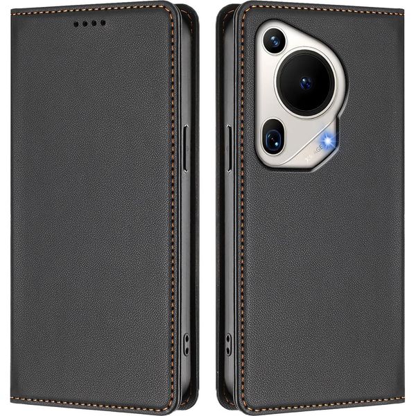 Custodia Per Telefono Cellulare Per Huawei Pura 70 Ultra, Flip Cover In Finto Cuoio Antiurto Magnetica Con Supporto Nero-image