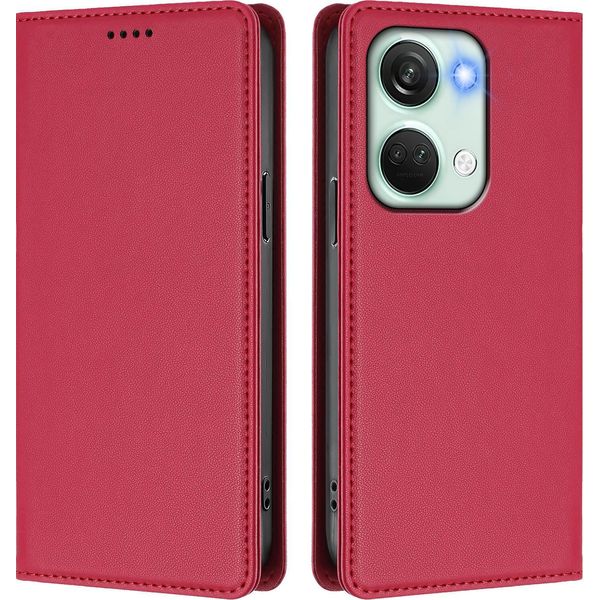 Custodia In Pelle Per Oneplus Nord 3, Custodia Magnetica In Finto Cuoio Con Supporto Rosso-image