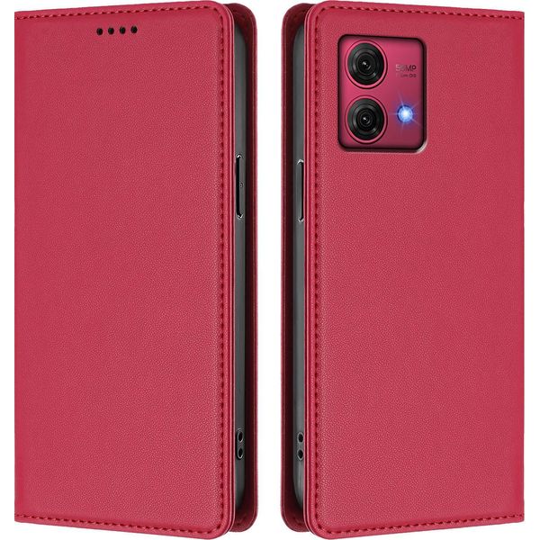 Custodia In Pelle Per Motorola Moto G84, Custodia Magnetica In Finto Cuoio Con Supporto Rosso-image