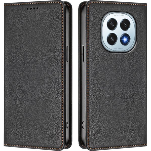 Custodia Per Telefono Cellulare Per Oppo F29, Flip Cover In Finto Cuoio Antiurto Magnetica Con Supporto Nero-image