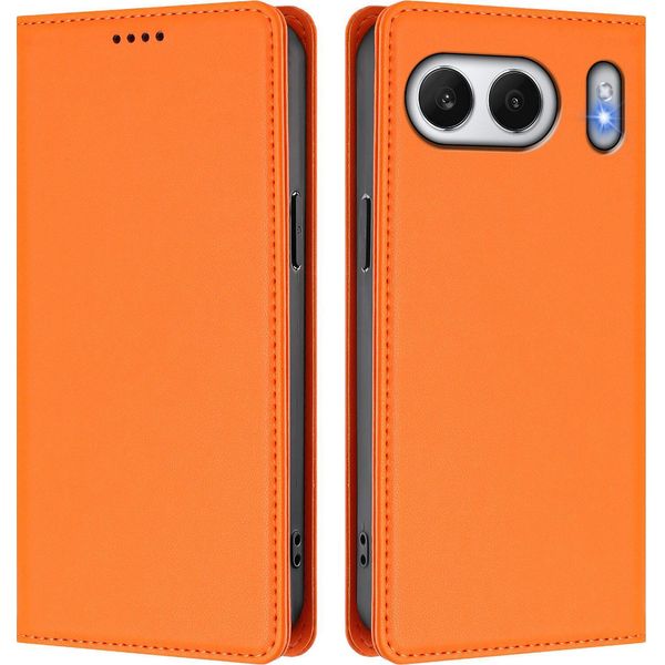 Custodia In Pelle Per Oneplus Nord 4, Custodia Flip Magnetica In Finto Cuoio Con Supporto Arancione-image