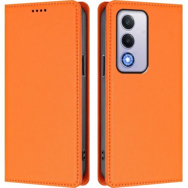 Custodia In Pelle Per Oppo A80 5G, Custodia Magnetica In Finto Cuoio Con Supporto Arancione-image