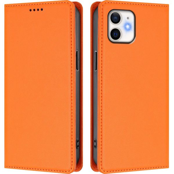 Custodia In Pelle Per Iphone 12/Iphone 12 Pro, Custodia Flip Magnetica In Finto Cuoio Con Supporto Arancione-image