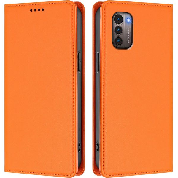 Custodia In Pelle Per Nokia G21 /Nokia G11, Flip Case Magnetico In Finto Cuoio Con Supporto Arancione-image