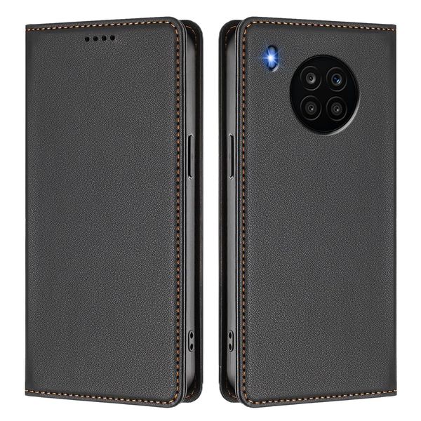 Custodia In Pelle Per Huawei Nova 8I / Honor 50 Lite, Flip Case Magnetico In Finto Cuoio Con Supporto Nero-image