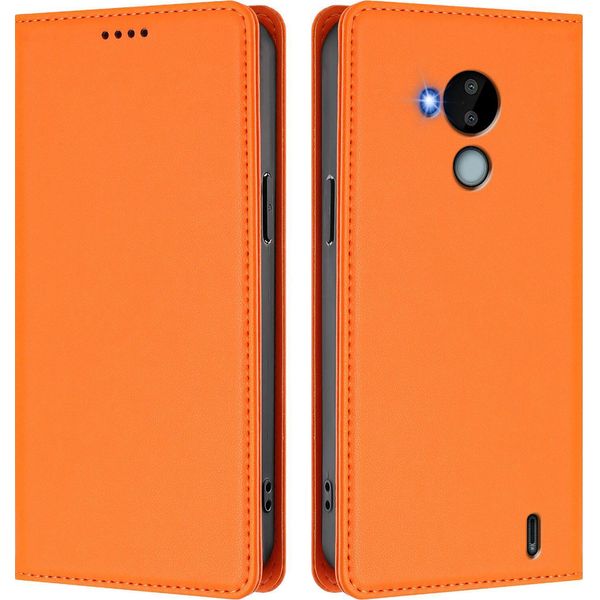Custodia In Pelle Per Nokia C30, Flip Case Magnetico In Finto Cuoio Con Supporto Arancione-image
