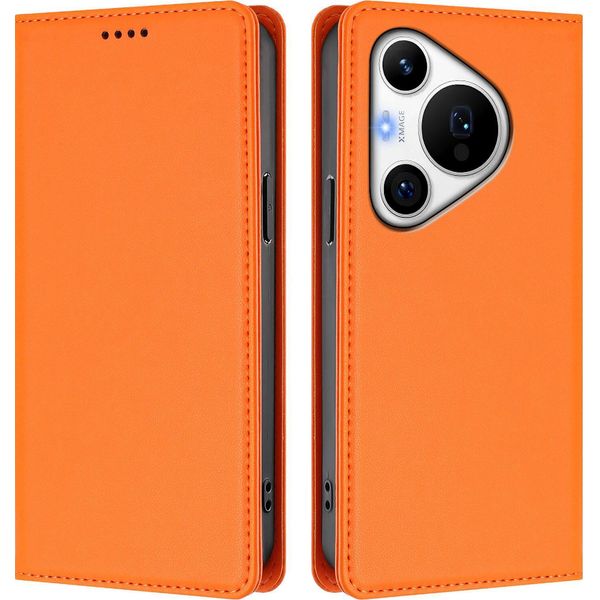 Custodia Per Huawei Pura 70 Pro/Pura 70 Pro+, Flip Cover In Finto Cuoio Antiurto E Magnetica Con Supporto Arancione-image