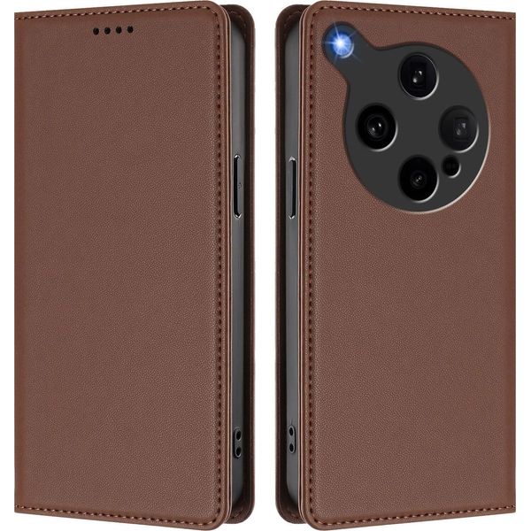 Custodia In Pelle Per Oppo Find X8 Ultra, Custodia Magnetica In Finto Cuoio Con Supporto Marrone-image