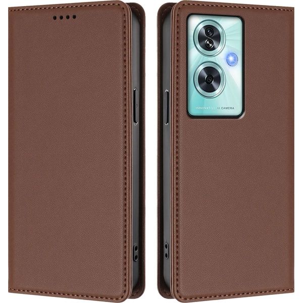 Custodia In Pelle Per Oneplus Nord N30 Se, Custodia Flip Magnetica In Finto Cuoio Con Supporto Marrone-image