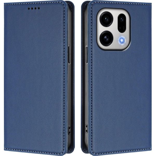 Custodia Per Telefono Cellulare Per Oppo Find X9, Flip Cover In Finto Cuoio Antiurto Magnetica Con Supporto Blu Scuro-image