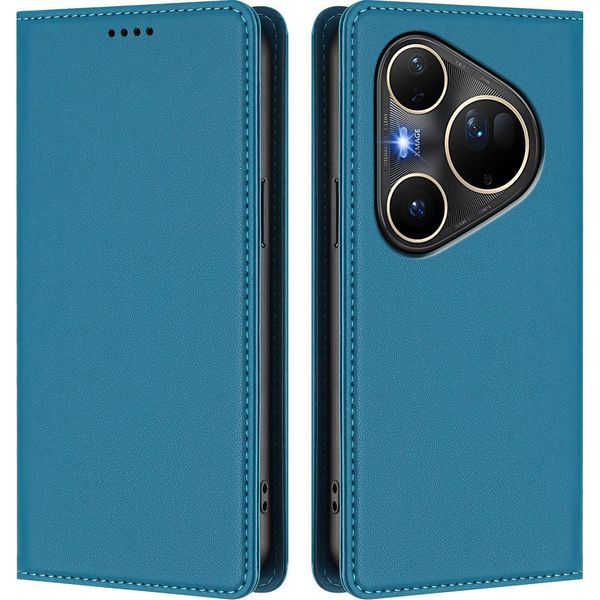 Custodia Per Telefono Cellulare Per Huawei Pura 80 Ultra, Flip Cover In Finto Cuoio Antiurto Magnetica Con Supporto Blu-image