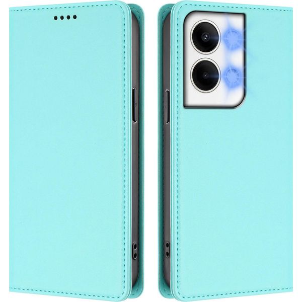 Custodia Per Oppo Reno9 /Reno9 Pro 5G, Flip Cover In Finto Cuoio Antiurto Magnetica Con Supporto Turchese-image