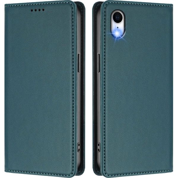 Custodia In Pelle Per Iphone Xr, Flip Case Magnetico In Finto Cuoio Con Supporto Verde-image