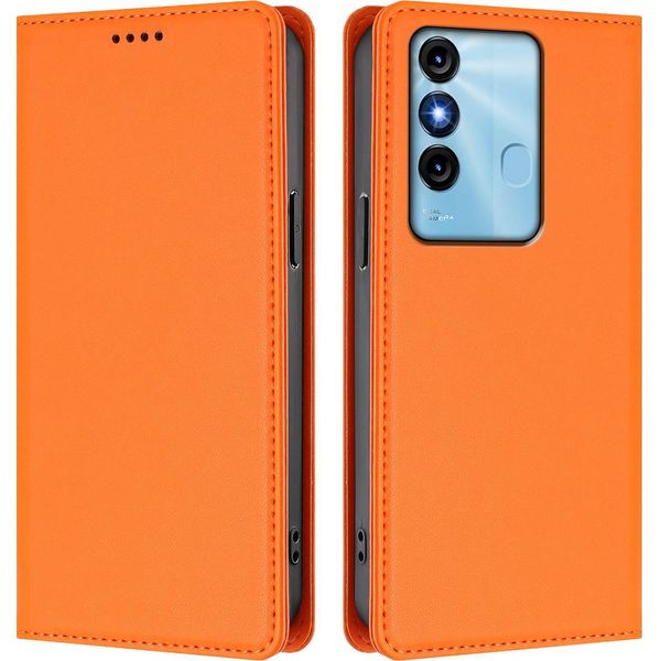 Custodia Per Telefono Cellulare Per Itel P38, Flip Cover In Finto Cuoio Antiurto Custodia Magnetica Con Supporto Arancione-image
