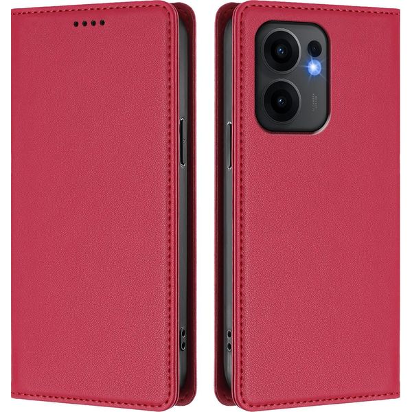 Custodia In Pelle Per Oppo Reno13 F 5G, Custodia Magnetica In Finto Cuoio Con Supporto Rosso-image