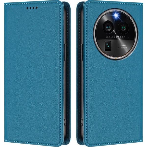 Custodia In Pelle Per Oppo Find X6 Pro, Custodia Flip Magnetica In Finto Cuoio Con Supporto Lake Blu-image
