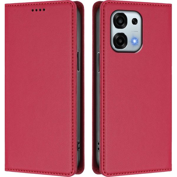 Custodia Per Telefono Cellulare Per Oppo A6 Pro 5G/Oppo A6 Pro 4G, Flip Cover In Finto Cuoio Antiurto Magnetica Con Supporto Rosso-image