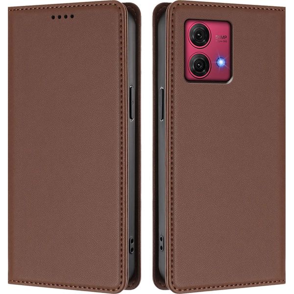 Custodia In Pelle Per Motorola Moto G84, Custodia Magnetica In Finto Cuoio Con Supporto Marrone-image