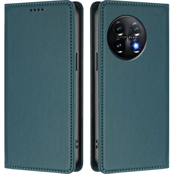 Custodia In Pelle Per Oneplus 11, Flip Case Magnetico In Finto Cuoio Con Supporto Verde-image