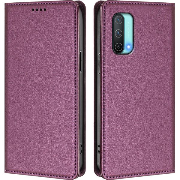 Custodia In Pelle Per Oneplus Nord Ce 5G, Custodia Magnetica In Finto Cuoio Con Supporto Viola-image