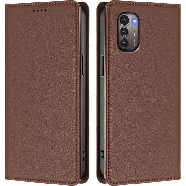 Custodia Per Telefono Cellulare Per Nokia G21 /Nokia G11, Flip Cover In Finto Cuoio Antiurto Magnetica Con Supporto Marrone-image