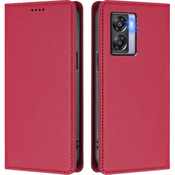 Custodia Per Oppo K10 5G, Flip Cover In Finto Cuoio Antiurto Magnetica Con Supporto Rosso-image
