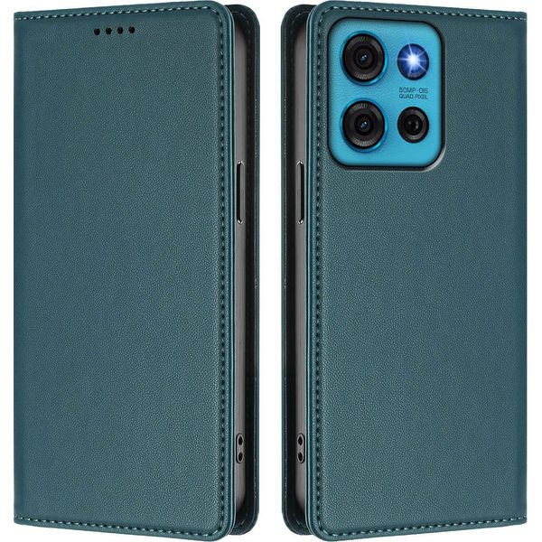 Custodia In Pelle Per Motorola Moto G75 5G, Custodia Flip Magnetica In Finto Cuoio Con Supporto Verde-image