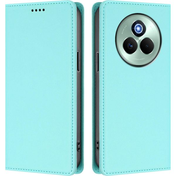 Custodia In Pelle Per Realme P3 Pro, Flip Case Magnetico In Finto Cuoio Con Supporto Verde Menta-image