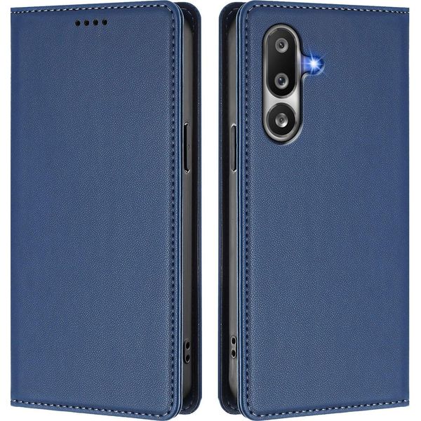 Custodia In Pelle Per Samsung Galaxy M36, Flip Case Magnetico In Finto Cuoio Con Supporto Blu Scuro-image