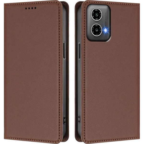 Custodia Per Motorola Moto G34 / Moto G45, Flip Cover In Finto Cuoio Antiurto Magnetica Con Supporto Marrone-image