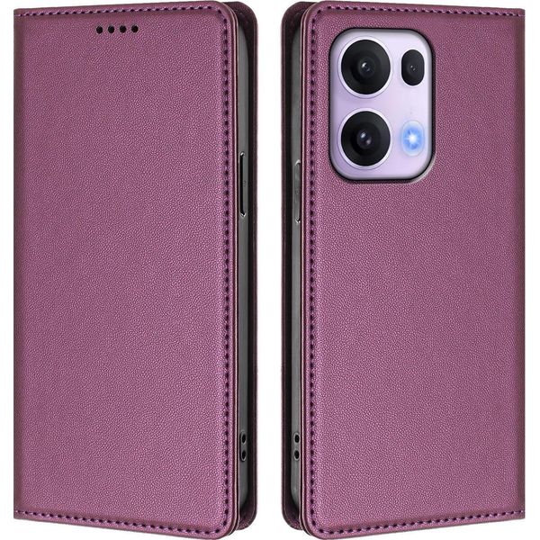 Custodia Per Oppo Reno13 Pro 5G, Custodia Magnetica Antiurto Con Supporto In Finto Cuoio Flip Cover Viola-image