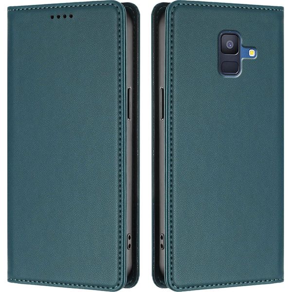 Custodia Per Cellulare Per Samsung Galaxy A6 2018,Poliuretanopelle Flip Cover Antiurto Magnetica Con Supporto Verde-image