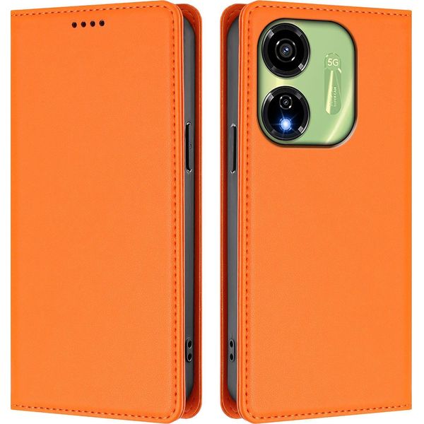 Custodia In Pelle Per Itel P55 5G, Custodia Flip Magnetica In Finto Cuoio Con Supporto Arancione-image