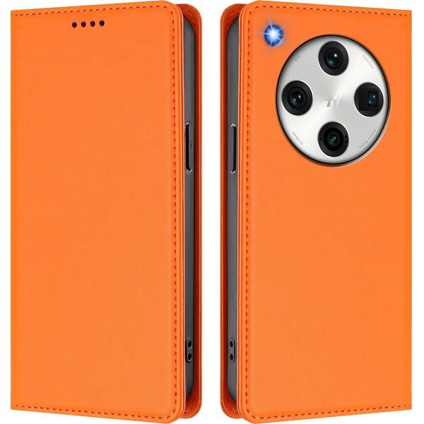 Custodia In Pelle Per Oppo Find X8 Pro, Custodia Flip Magnetica In Finto Cuoio Con Supporto Arancione-image