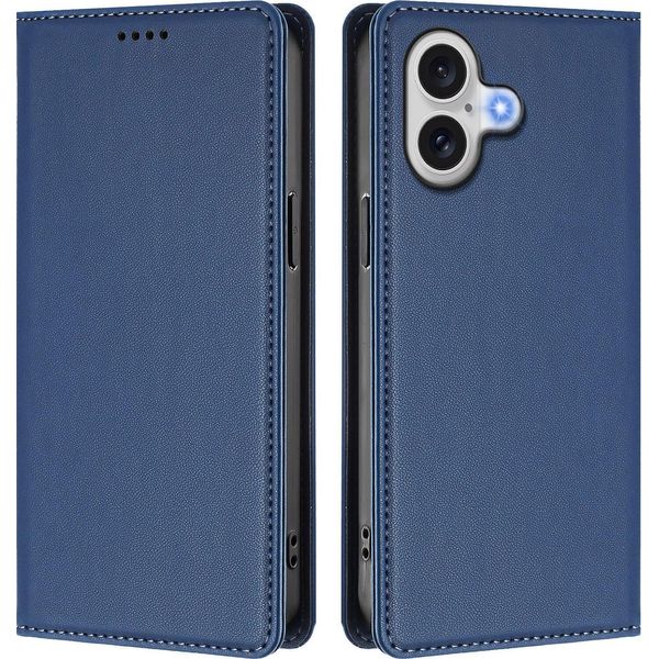 Custodia In Pelle Per Iphone 17, Flip Case Magnetico In Finto Cuoio Con Supporto Blu Scuro-image