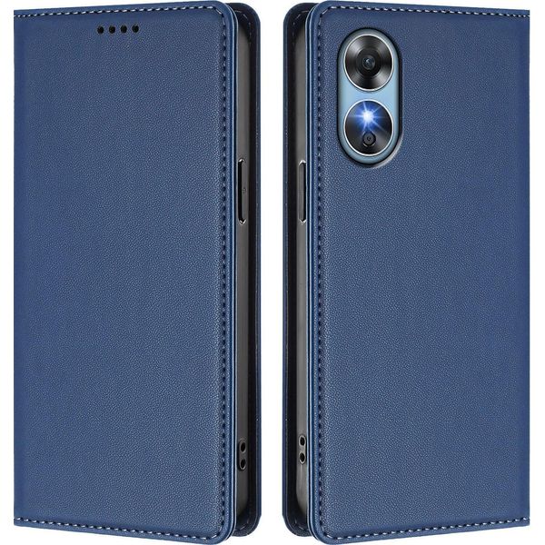 Custodia In Pelle Per Oppo A17/Oppo A17K, Flip Case Magnetico In Finto Cuoio Con Supporto Blu Scuro-image
