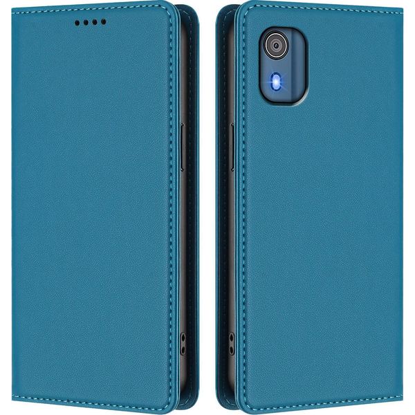 Custodia Per Telefono Cellulare Per Nokia C02, Flip Cover In Finto Cuoio Antiurto Magnetica Con Supporto Blu-image