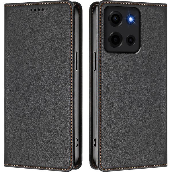 Custodia Per Motorola Moto G 5G 2025, Custodia Magnetica Antiurto In Finto Cuoio Flip Cover Con Supporto Nero-image
