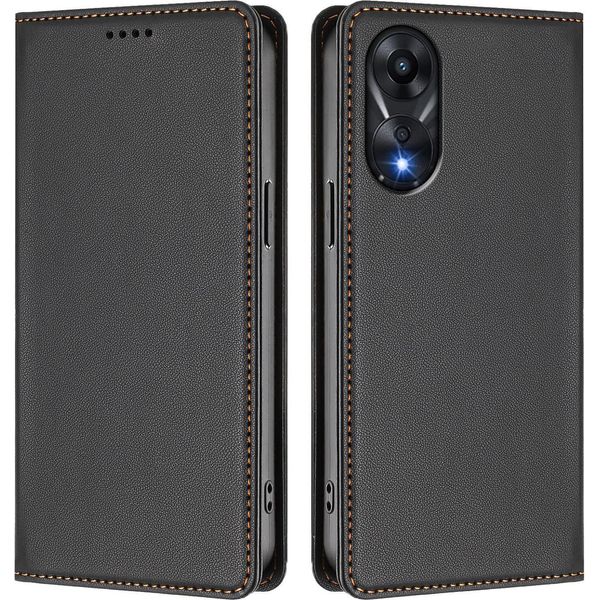 Custodia In Pelle Per Oppo A78 4G, Flip Case Magnetico In Finto Cuoio Con Supporto Nero-image