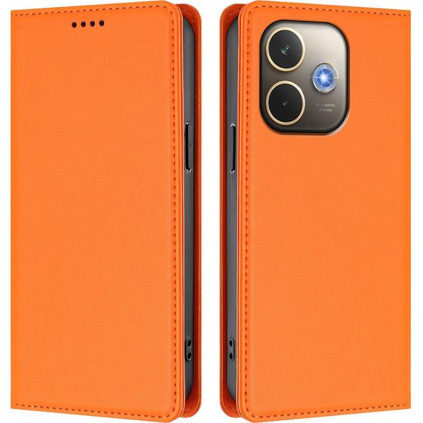 Custodia Per Telefono Cellulare Per Oppo A5 Pro 4G/A5 Pro 5G, Custodia Magnetica Antiurto In Finto Cuoio Flip Cover Con Supporto Arancione-image