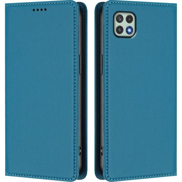 Custodia In Pelle Per Samsung Galaxy A22 5G, Flip Case Magnetico In Finto Cuoio Con Supporto Lake Blu-image