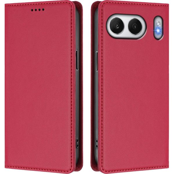 Custodia In Pelle Per Oneplus Nord 4, Custodia Magnetica In Finto Cuoio Con Supporto Rosso-image