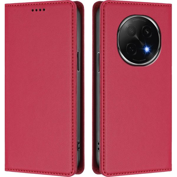 Custodia Per Oppo F29 Pro, Flip Cover In Finto Cuoio Antiurto Magnetica Con Supporto Rosso-image
