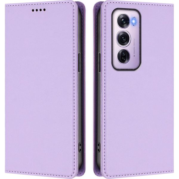 Custodia Per Oppo Reno12 Pro 5G, Custodia Magnetica Antiurto Con Supporto In Finto Cuoio Flip Cover Viola-image