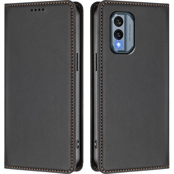 Custodia In Pelle Per Nokia X30, Flip Case Magnetico In Finto Cuoio Con Supporto Nero-image